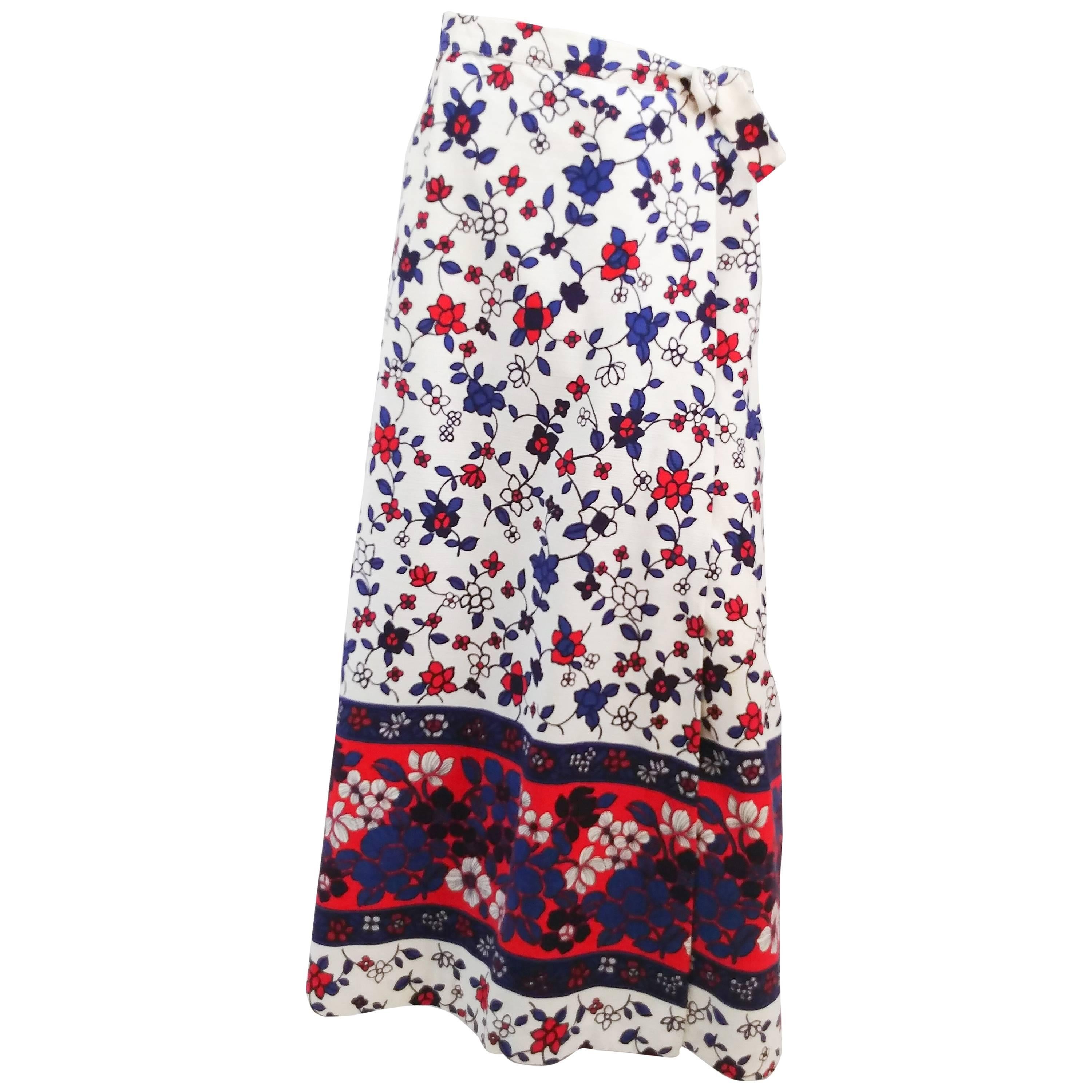 1970s Printed Wraparound Maxi Skirt For Sale