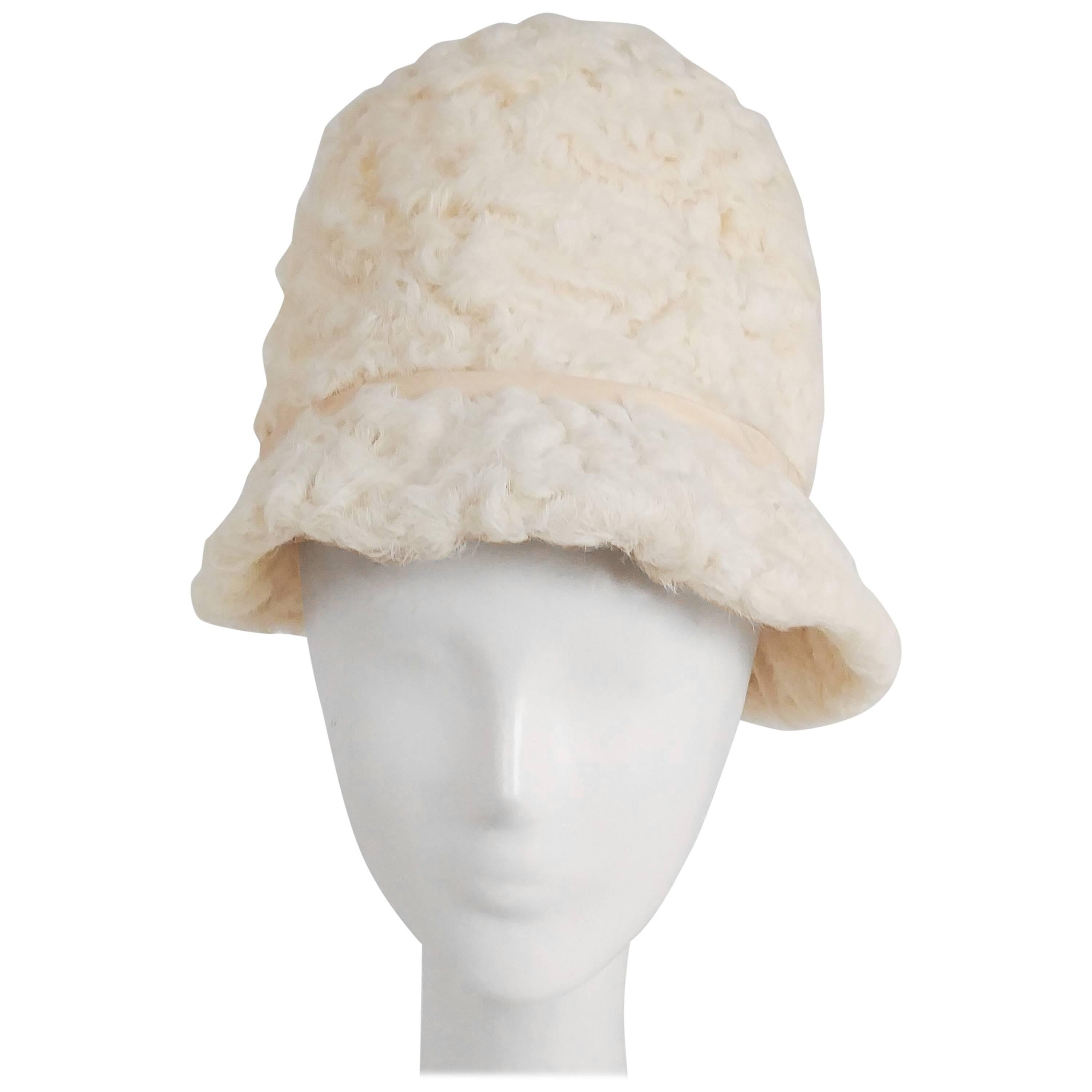 1960s White Persian Lamb Mod Cloche Hat