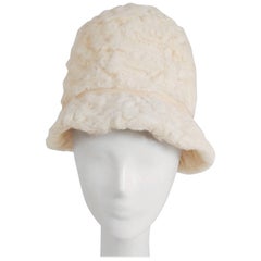 Retro 1960s White Persian Lamb Mod Cloche Hat