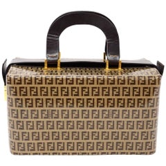 Fendi Tobacco Zucca Spalmati Nylon Large Vanity Hand Bag