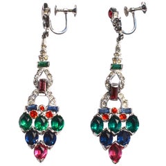 Antique KTF Trifari Early Tutti Fruity Style Drop Earrings