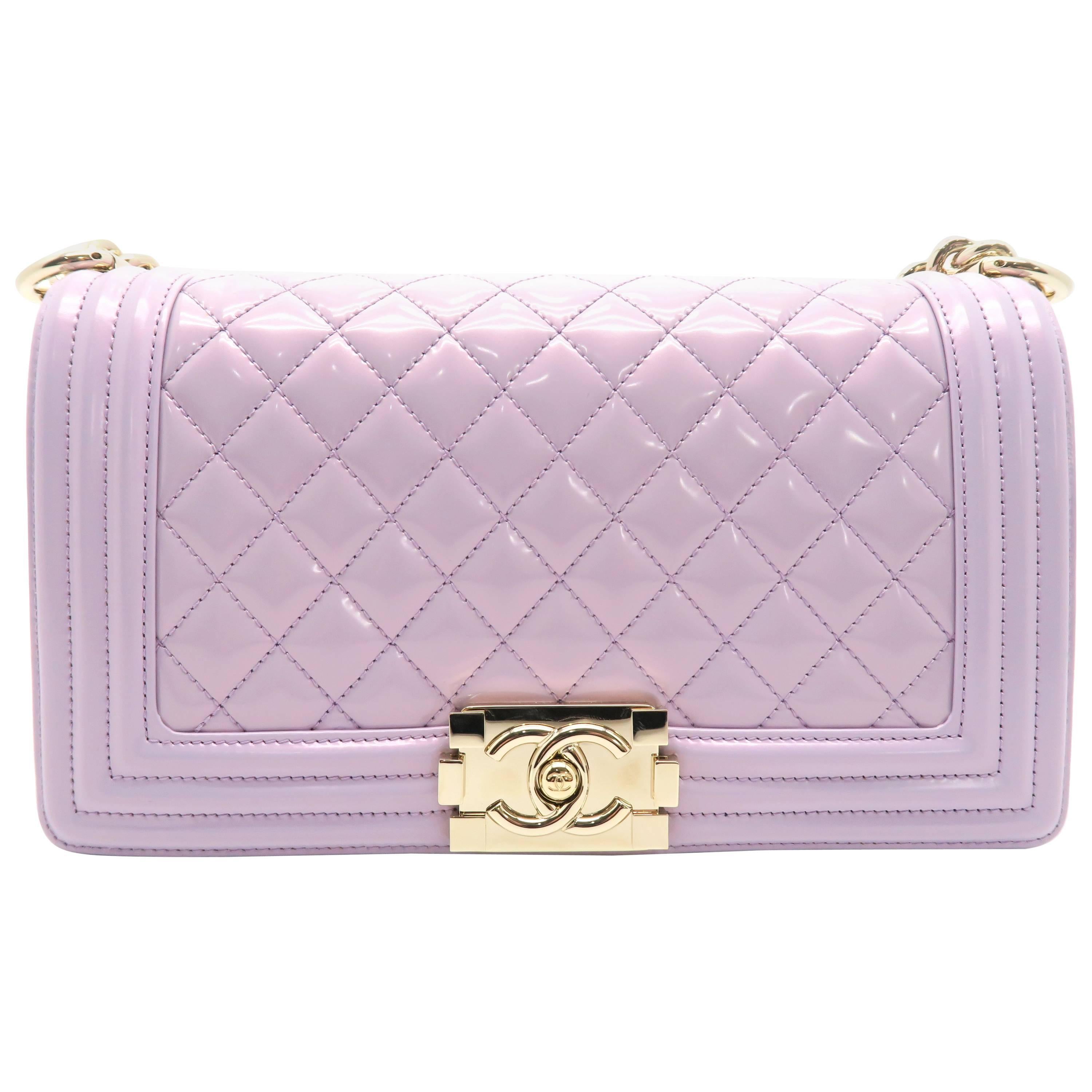 Chanel Boy Chanel Light Purple Quilting Patent Leather Chain Shoulder Bag