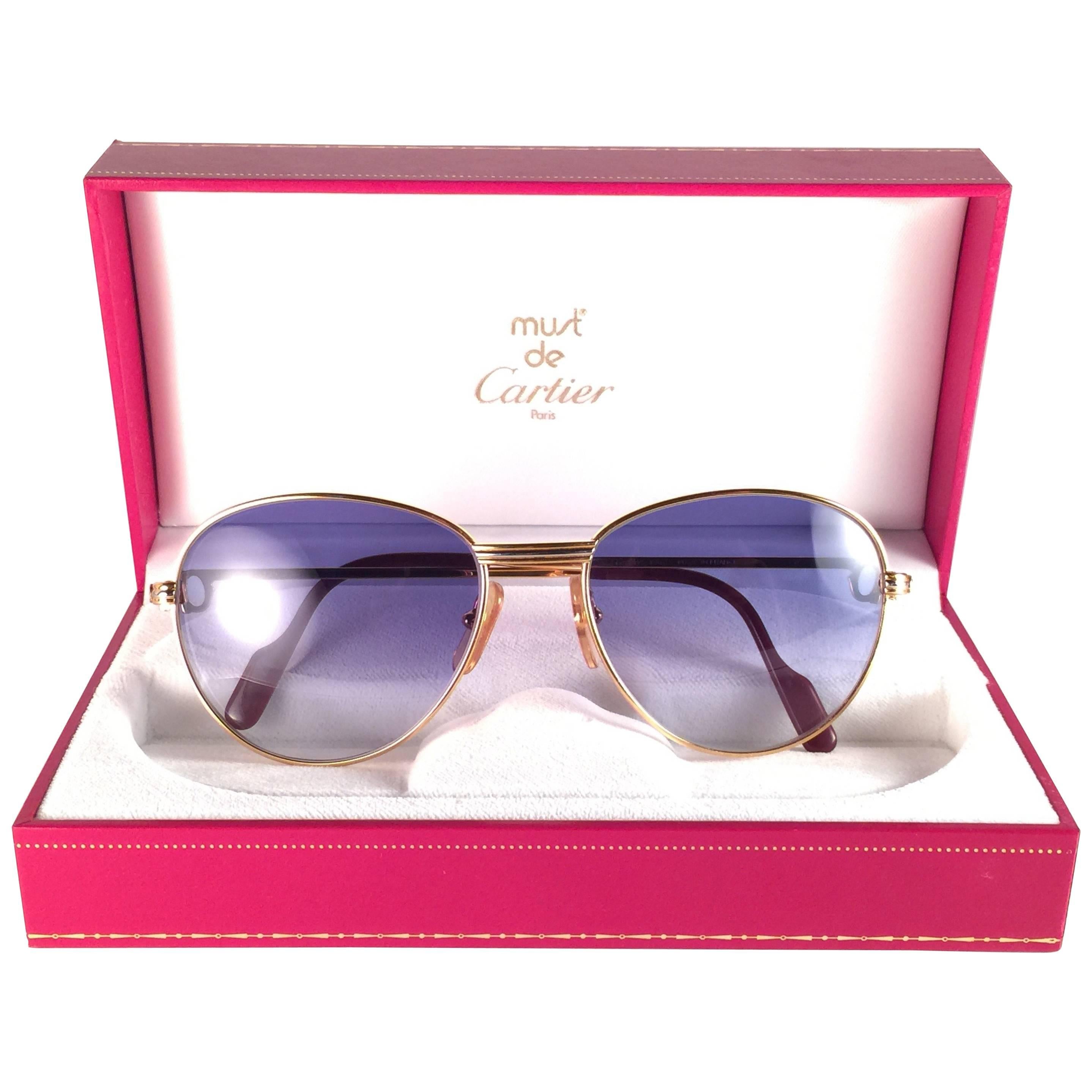 Lunettes de soleil vintage Cartier Louis Diamonds 55mm plaqué or 18 carats, France