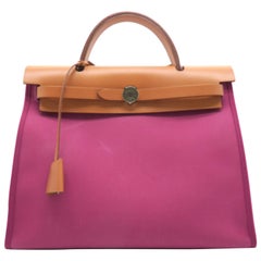 Hermès Herbag Fuchsia / Tosca Canvas Umhängetasche mit Reißverschluss PM