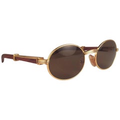 Nouveau Lunettes de soleil Cartier Giverny Gold & Wood 51/20 Full Set Brown Lens France