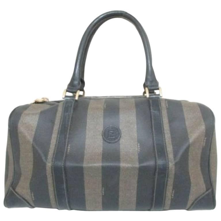 Vintage FENDI gray and black pecan stripe speedy style duffle bag, handbag purse For Sale