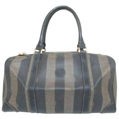 Vintage FENDI gray and black pecan stripe speedy style duffle bag, handbag purse