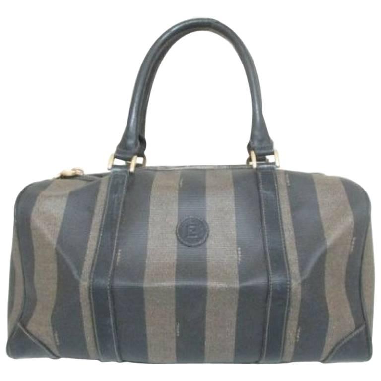 Vintage FENDI gray and black pecan stripe speedy style duffle bag