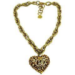 Christian Lacroix Vintage Jewelled Heart Pendant Necklace