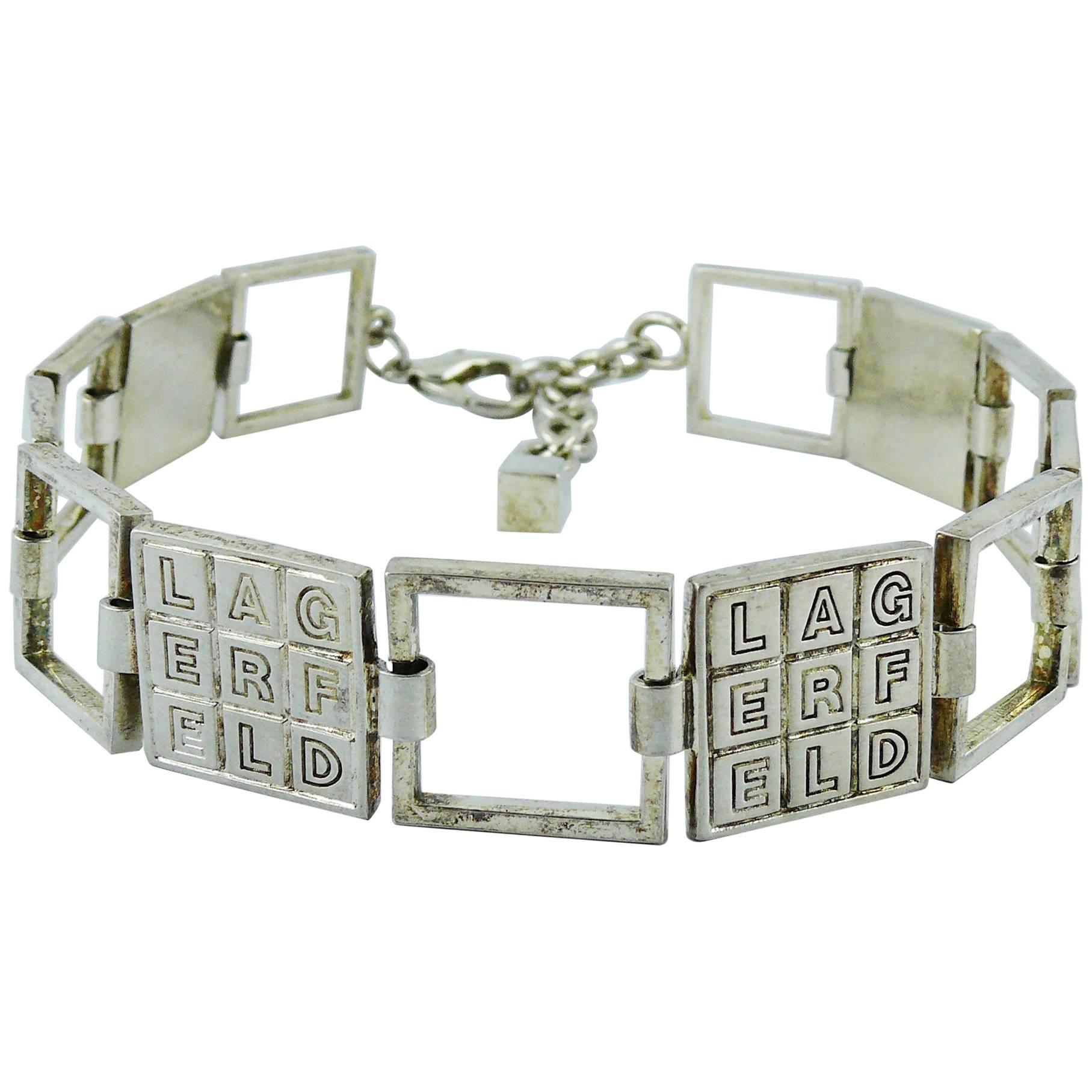 Karl Lagerfeld Vintage Silver Toned Crossword Puzzle Choker Necklace 