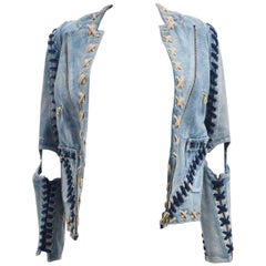 Meadham Kirchoff Denim Jacket with Eyelets, Laces and Zip Details