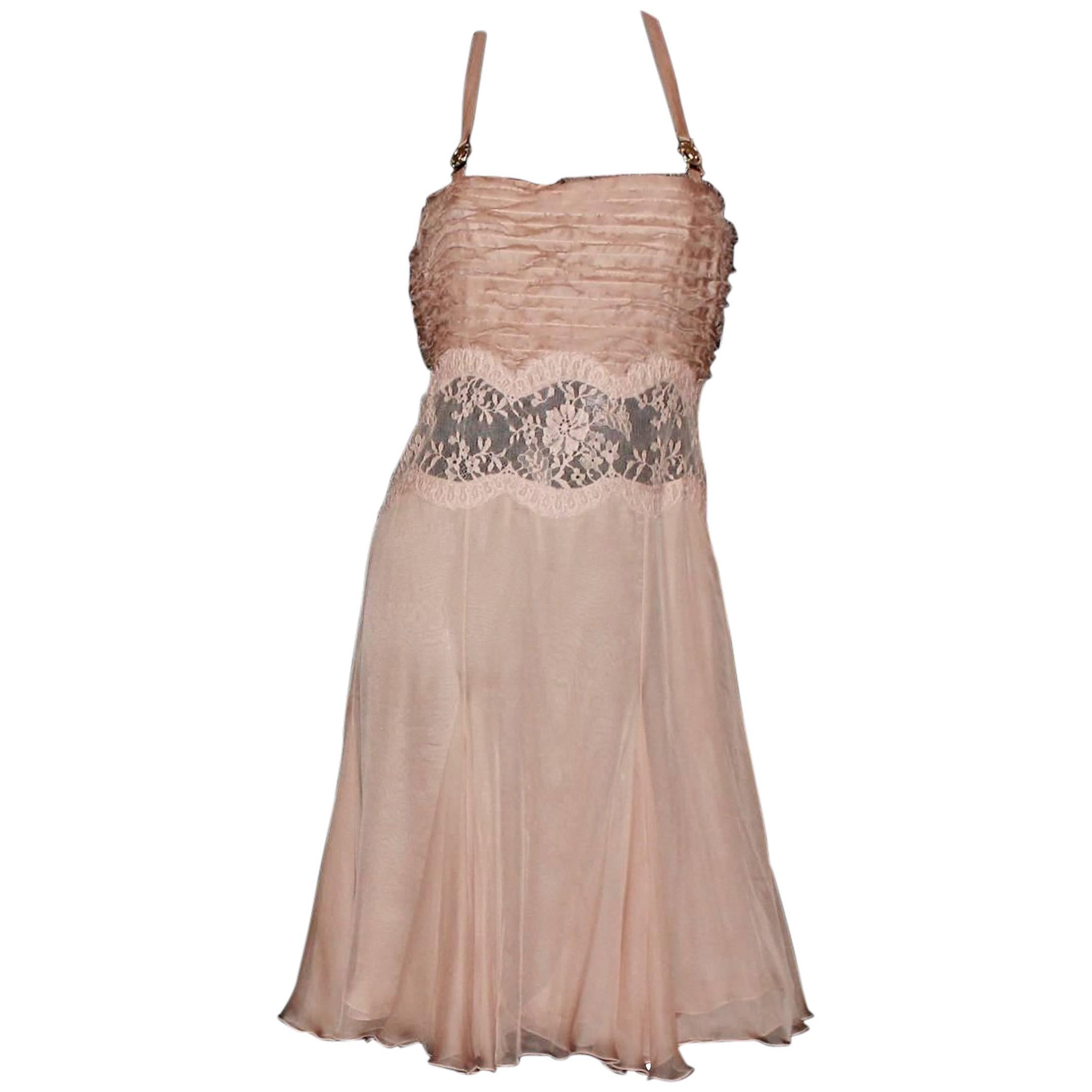 NEW Versace Blush Nude Medusa Lace & Silk Corset Cocktail Dress