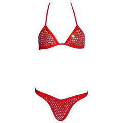 Iconic CHANEL Collector's 1995 Red Crystal String Bikini 