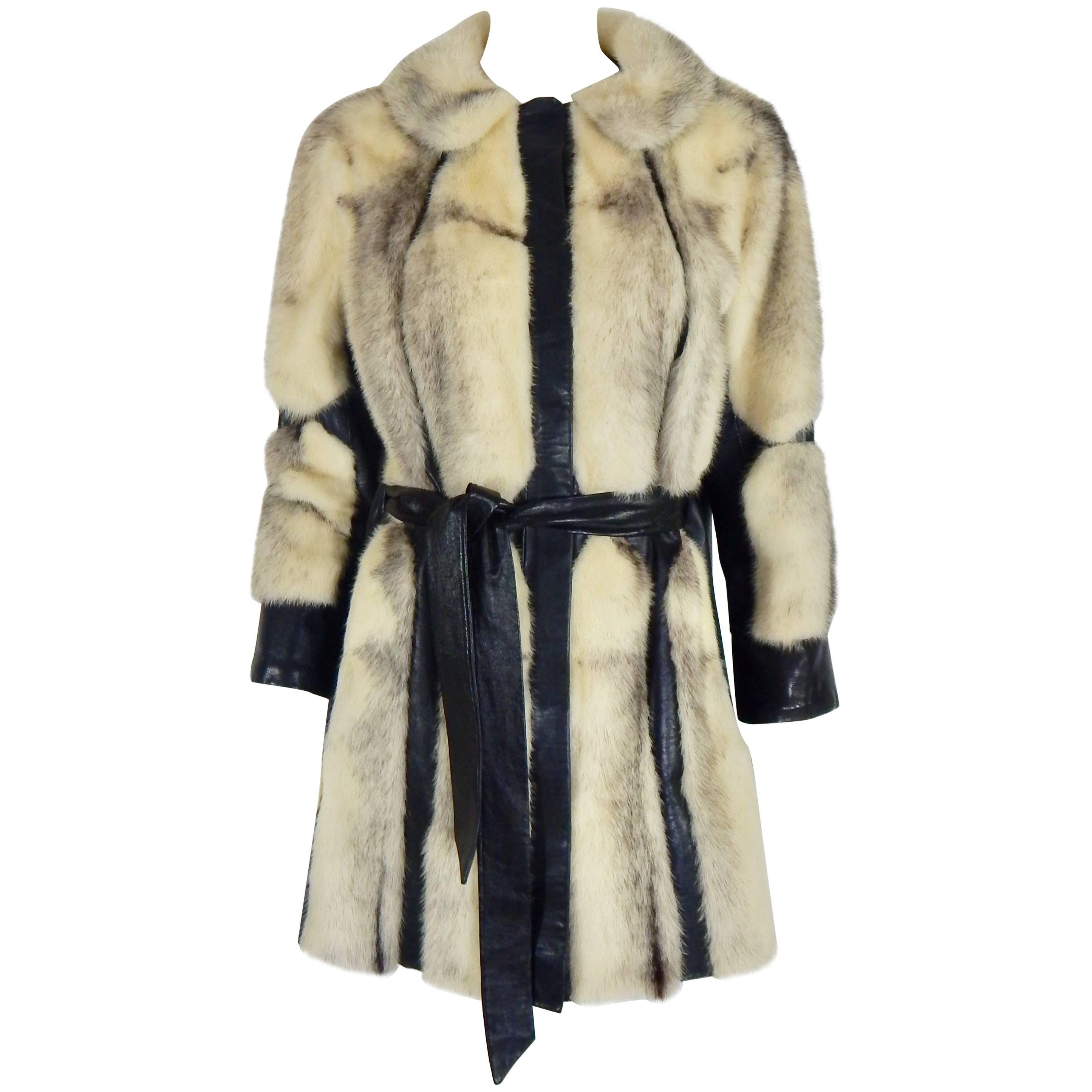 Garfinckel Cross Mink Fur and Leather Coat, 1960s    For Sale