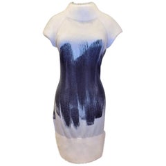Chanel fabulous white and gray painted backless cashmere and angora dress 5