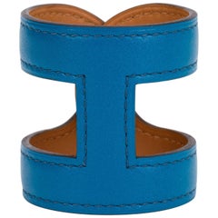 Hermes Blue Izmir Leather Stretch Cuff Bracelet