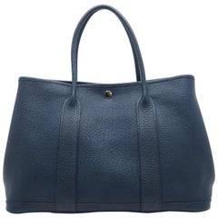 Hermes Garden Party PM Blue / Bleu De Presse Togo Leather Handbag