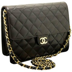 CHANEL Chain Shoulder Bag Clutch Black Quilted Flap Lambskin Purse 2