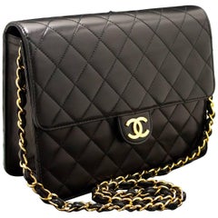 CHANEL Chain Shoulder Bag Clutch Black Quilted Flap Lambskin Purse 12