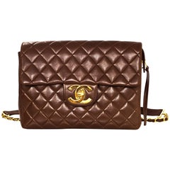 Chanel '90s Vintage Brown Lambskin Leather Quilted CC Flap Backpack Bag