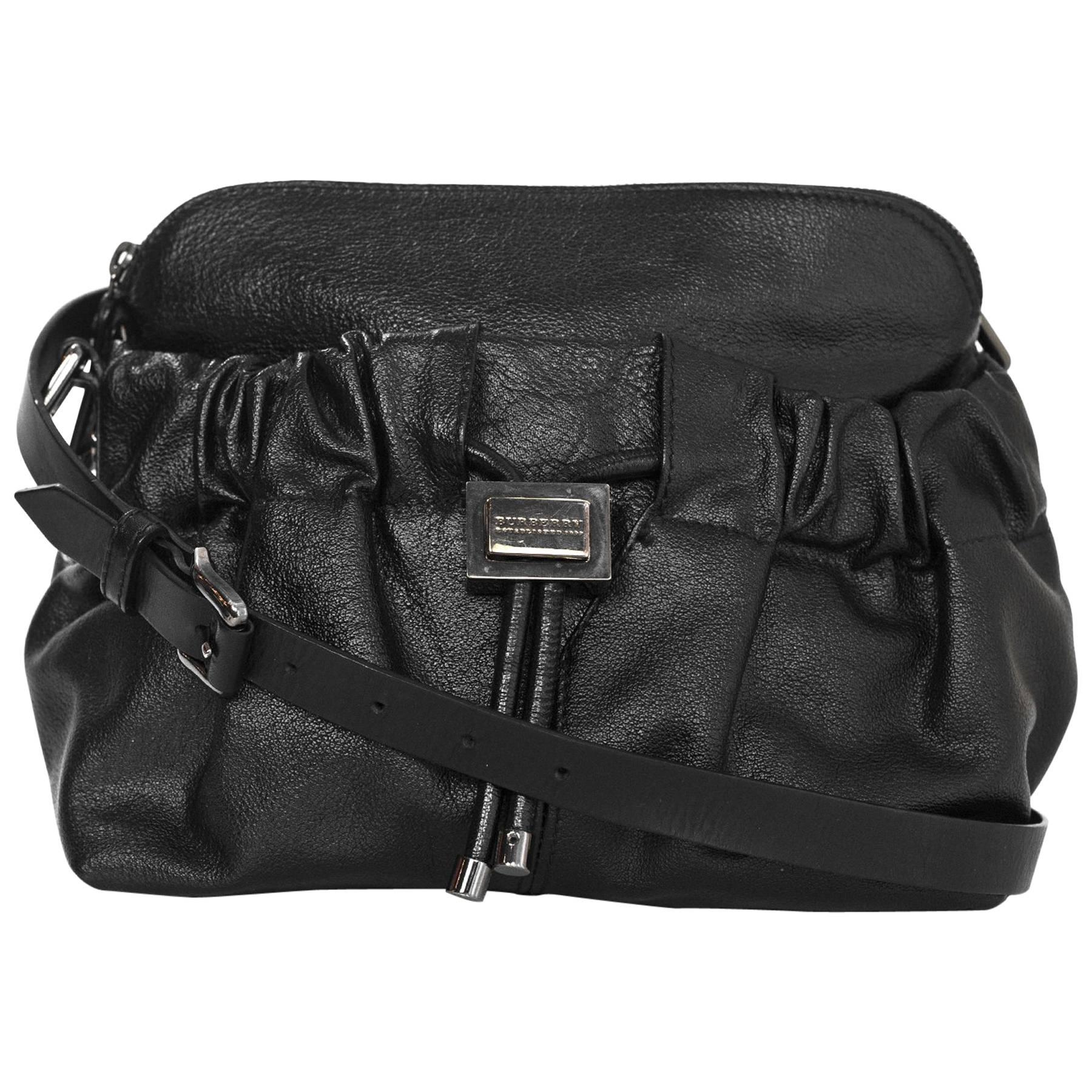 Burberry Black Leather Drawstring Crossbody Bag 
