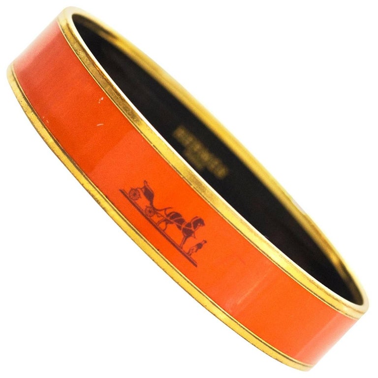 Hermès Bracelet jonc Caleche en émail orange, taille 70 En vente sur 1stDibs
