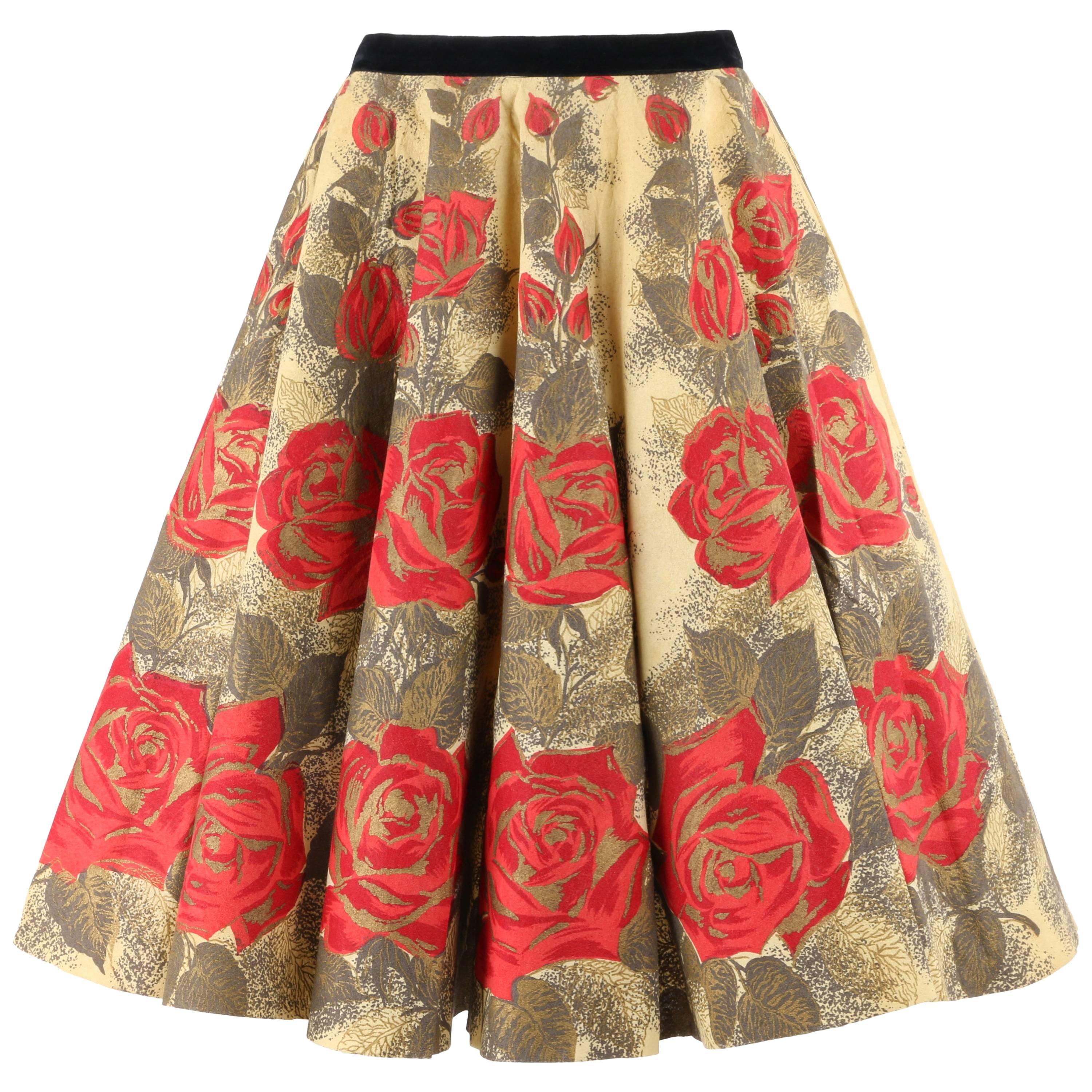 RATTET & SON "Retay" c.1950s Rose on Yellow Floral Print Paper Circle Skirt RARE