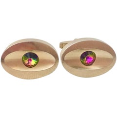Vintage 60'S Pair Of Gold & Watermelon Crystal Cuff Links By Sarah Coventry