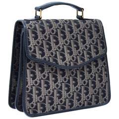 1980's Christian Dior Navy Blue Logo Canvas Handle Bag