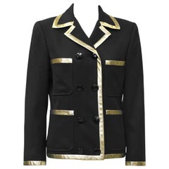 Veste noire Valentino des années 1980 avec bordure en lurex doré