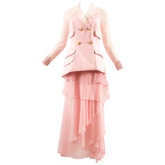 Atelier Versace Autumn-Winter 1993 baby pink embellished 3 piece skirt suit