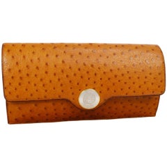 Hermes Vintage Cognac Ostrich Leather Envelope Evening Clutch Flap Bag