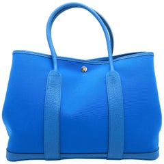 Hermes Garden Party 36 Blue Zanzibar Canvas Tote Bag