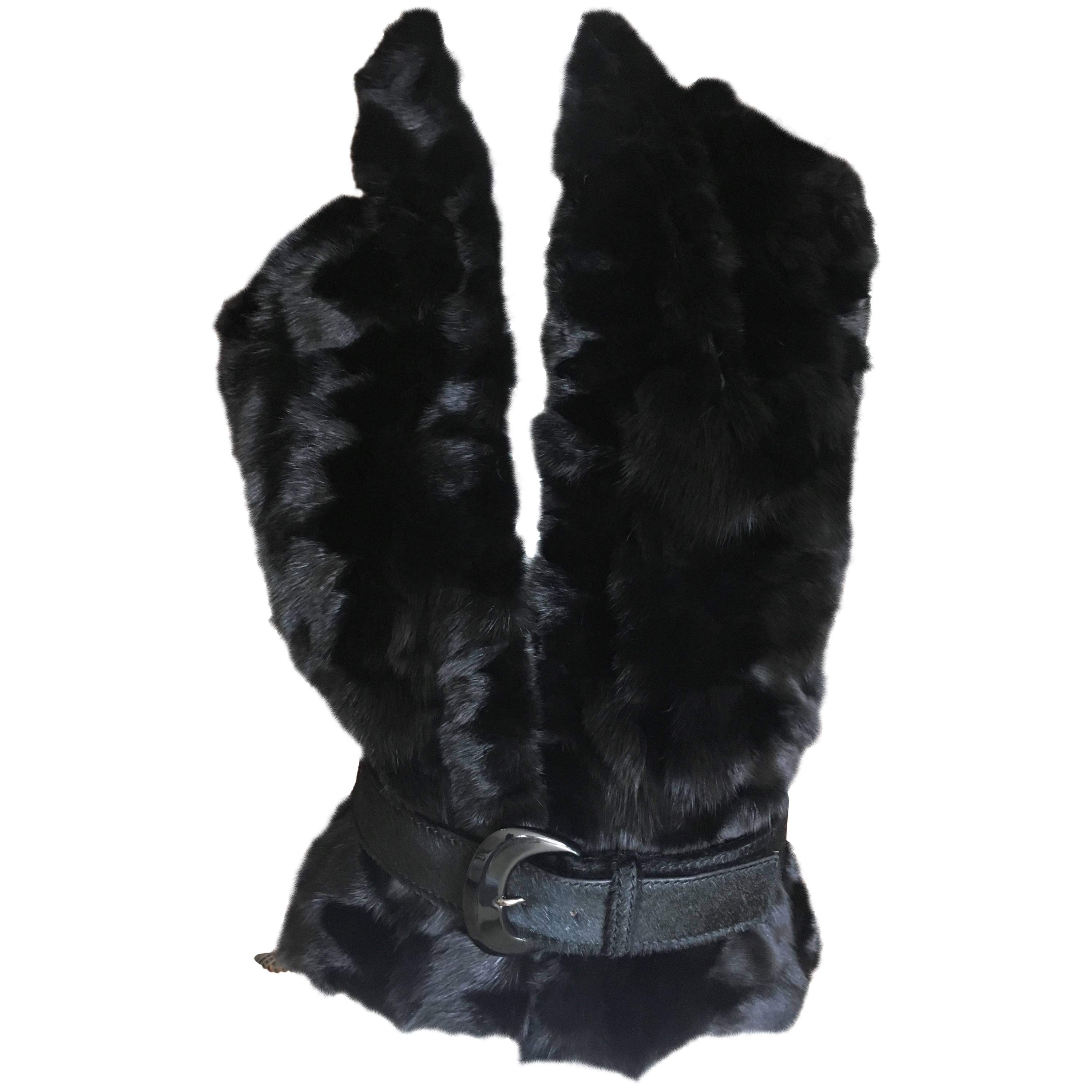 Loro Piana Black Russian Sable Scarf Reversable to Cashmere For Sale