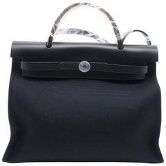 Hermes Herbag PM Noir Canvas Satchel Bag