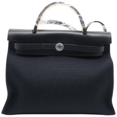 Hermes Herbag PM Noir Canvas Satchel Bag 