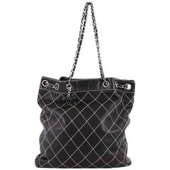 Chanel Surpique Drawstring Bucket Bag Quilted Lambskin Large