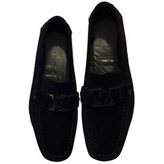 LOUIS VUITTON Men’s Black Suede Monte Carlo Slip-On Moccasin Loafers (Intrepide)