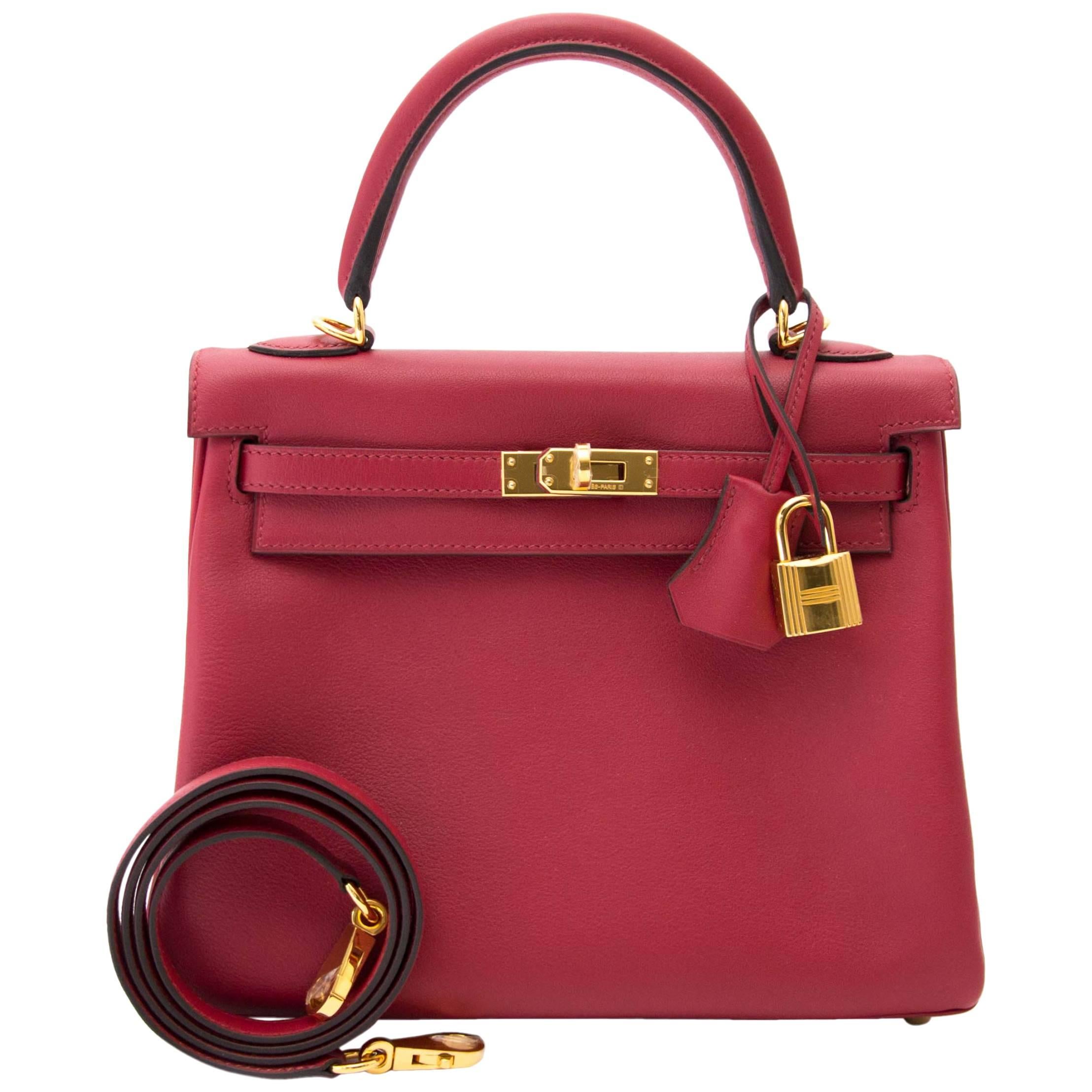 Never Used Hermes Kelly 25 Rouge Grenat Swift GHW 