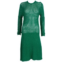 Vintage A Sparkly Green Knitted Crochet Dress