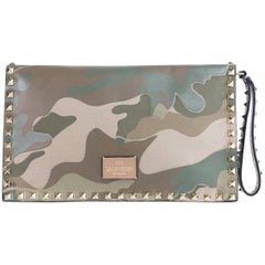 Valentino Women's Large Brown Rockstud Camouflage Flap Clutch