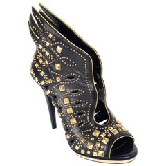 Roberto Cavalli Metallic Angel Black Leather Studded Sandal