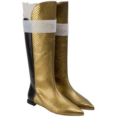 Vuitton Gold and Black Snake and Leather Flat Boots