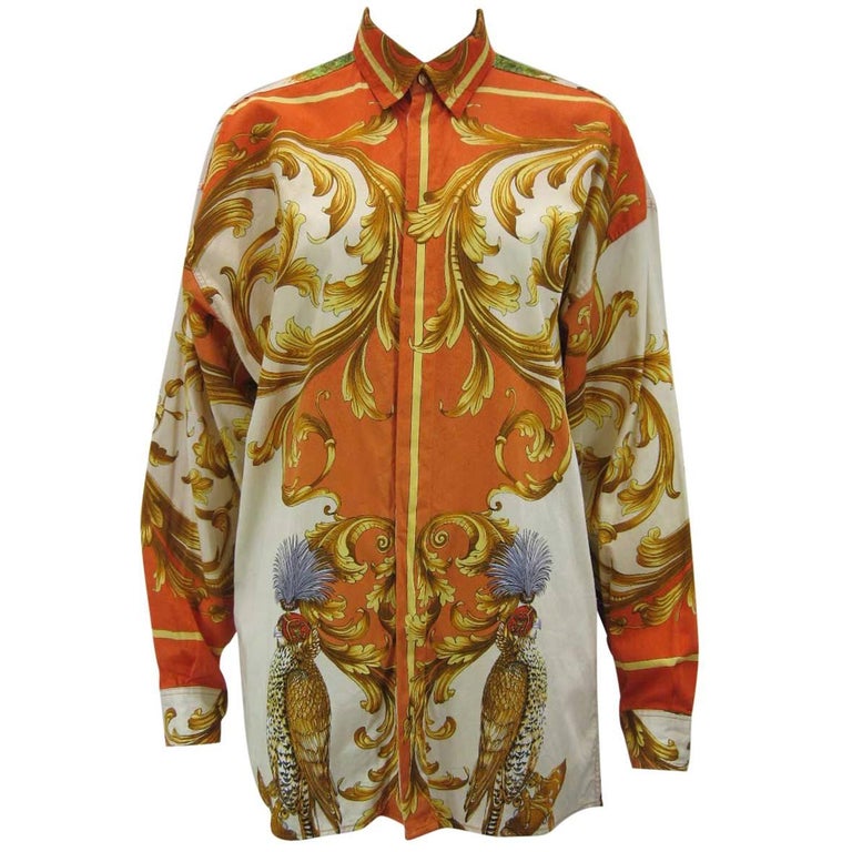 Versus Gianni Versace Baroque Printed Goddess Bird Motif Shirt For Sale ...