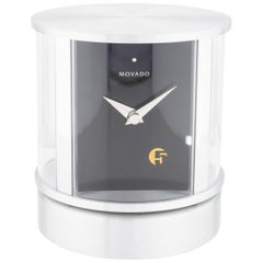 Movado Silver Steel Black Men's Rotating Picture Frame Table Desk Travel Clock