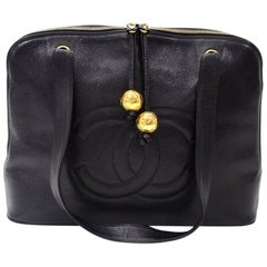 Vintage Chanel 14" Black Caviar Leather Large Tote Bag Vintage Chanel 14" Black Caviar Leather Large Tote Bag