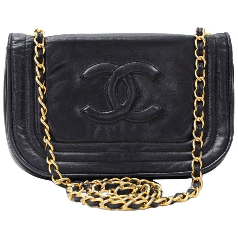Vintage Chanel 8inch Flap Black Quilted Leather Shoulder Mini Bag
