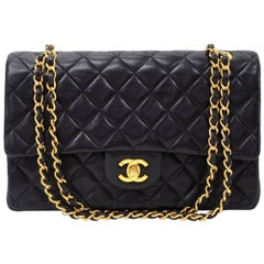 Vintage Chanel 2.55 10" Double Flap Black Quilted Leather Shoulder Bag