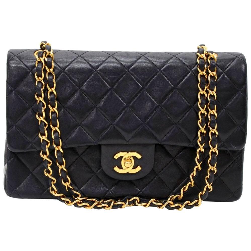 Chanel 2.55 10" Double Flap Black Quilted Leather Shoulder Bag