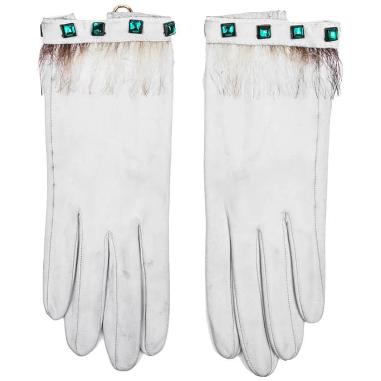 Vintage HERMES Gloves in White Lamb Leather Size 6.5